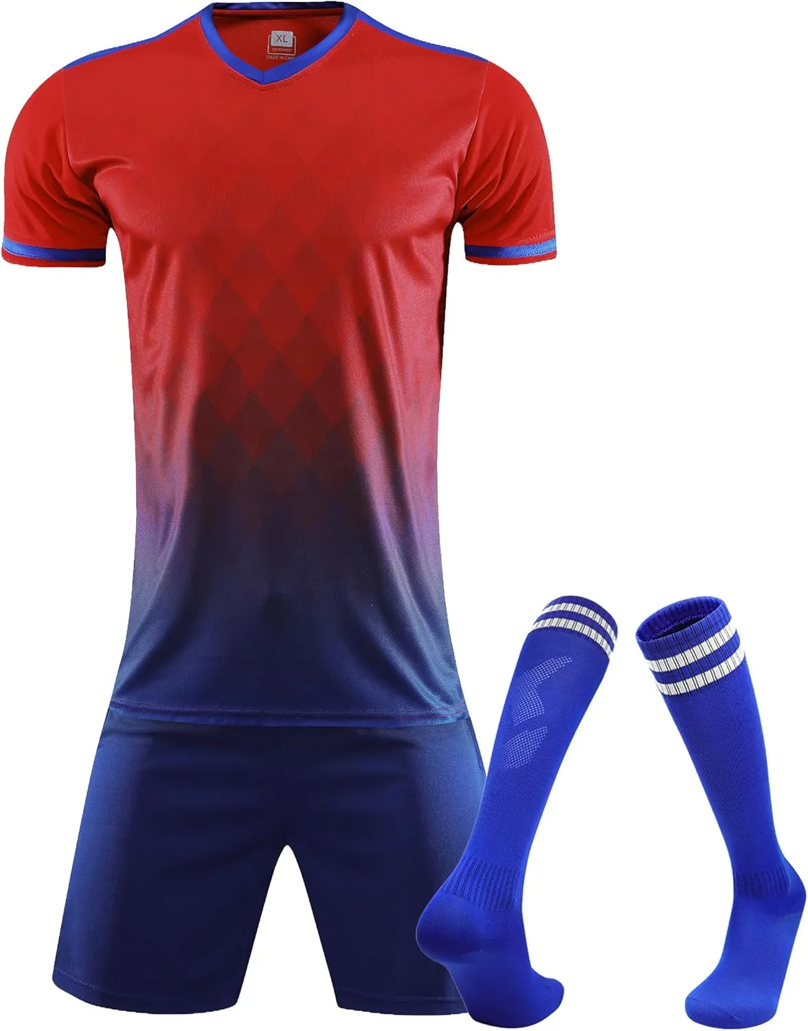 Hiheart Mens Soccer Jersey and Shorts with Socks Quick Dry Football Team Uniforms