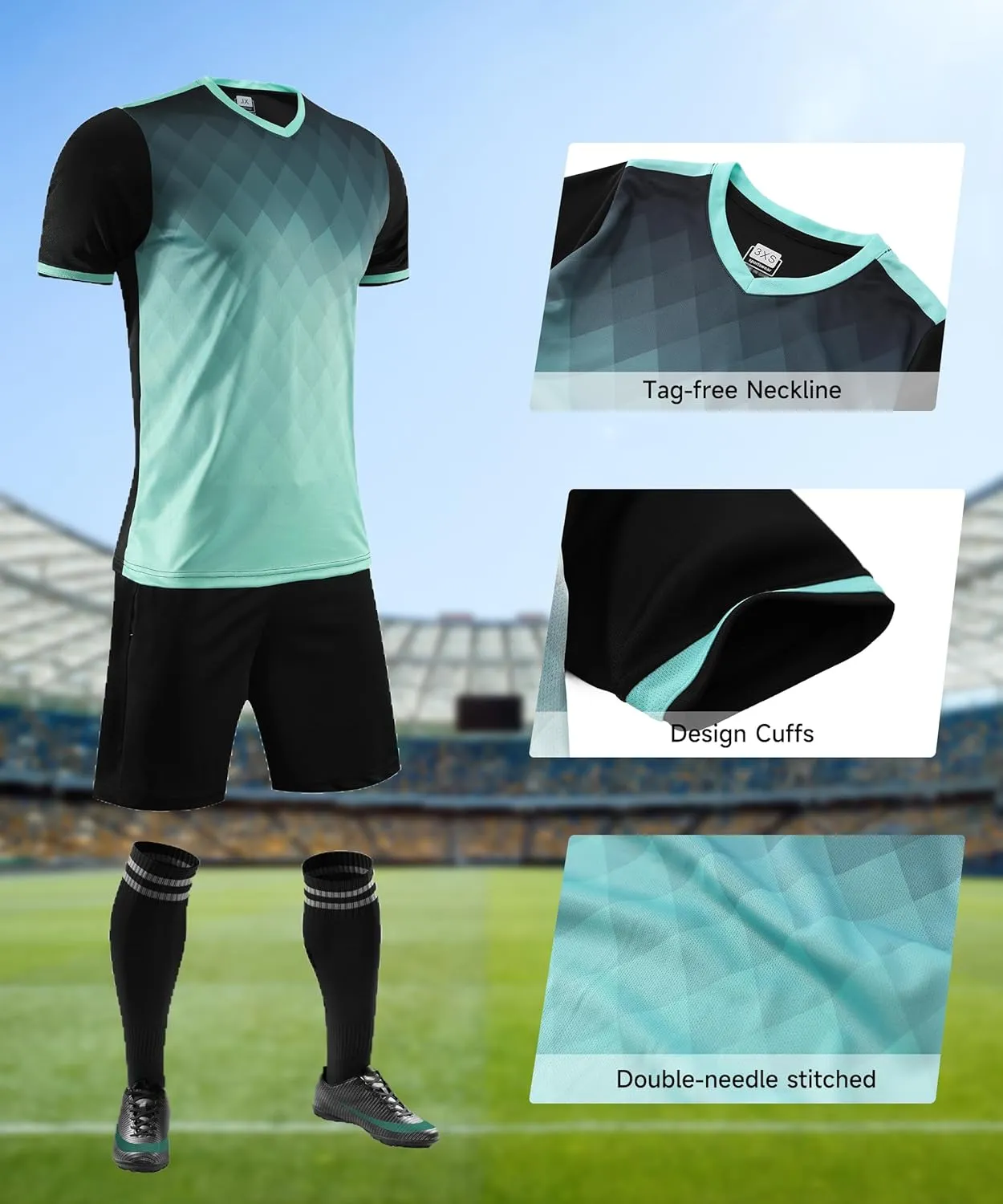 Hiheart Mens Soccer Jersey and Shorts with Socks Quick Dry Football Team Uniforms
