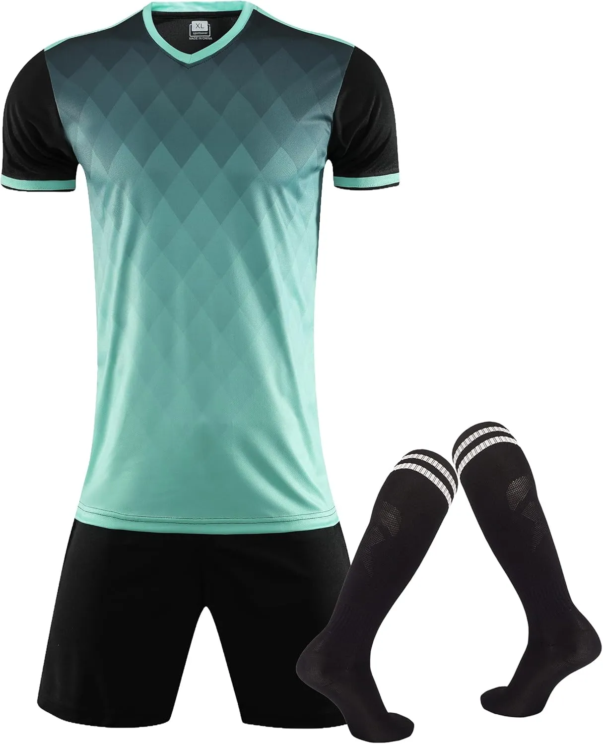 Hiheart Mens Soccer Jersey and Shorts with Socks Quick Dry Football Team Uniforms