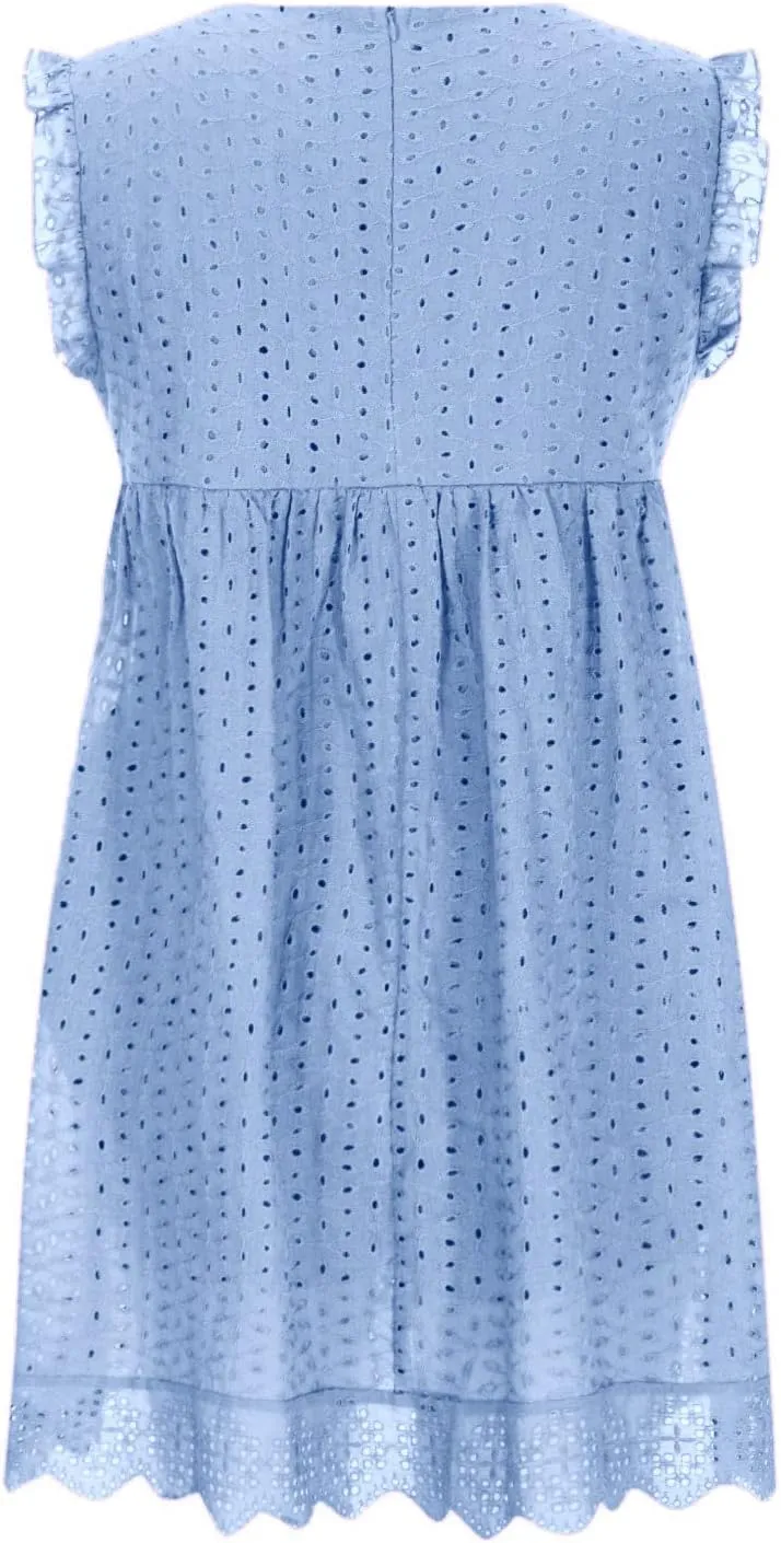 hlysgo Holiday Dresses for Women 2025 Summer Sleeveless V Neck Mini Sundress Casual Loose Ruffled Beach Dress with Pockets