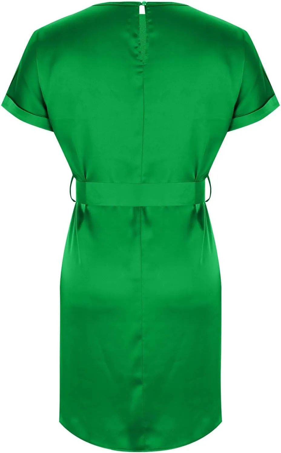 hlysgo Mini Dresses for Women Casual Loose Fit Short Sleeve Crew Neck Party Dress Trendy Silk Satin Tie-Belt Going Out Dress