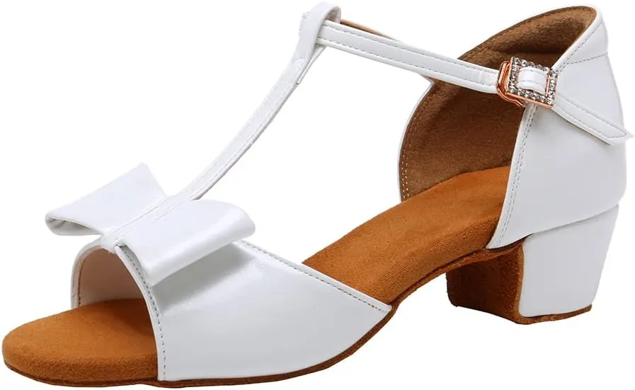 HROYL Girl's Latin Dance Shoes Salsa Low Heel Pratice Proformence Wedding Ballroom Dancing Flower Girls Shoes,Model 11022