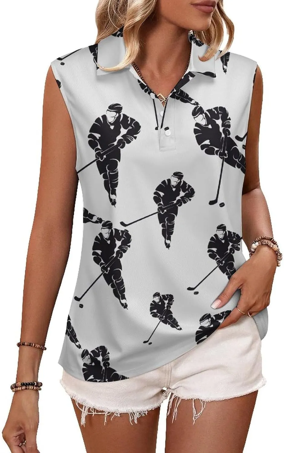 Ice Hockey Player Women's Sleeveless Golf Polo Shirts Athletic Tank Tops