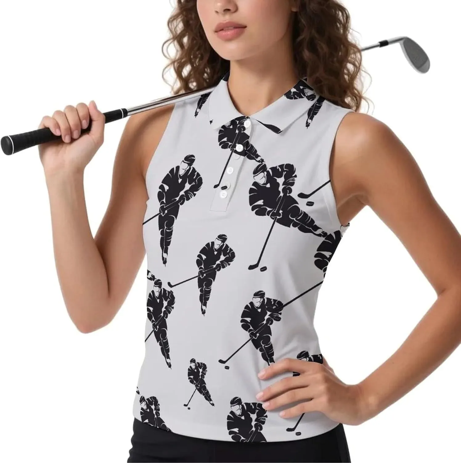 Ice Hockey Player Women's Sleeveless Golf Polo Shirts Athletic Tank Tops