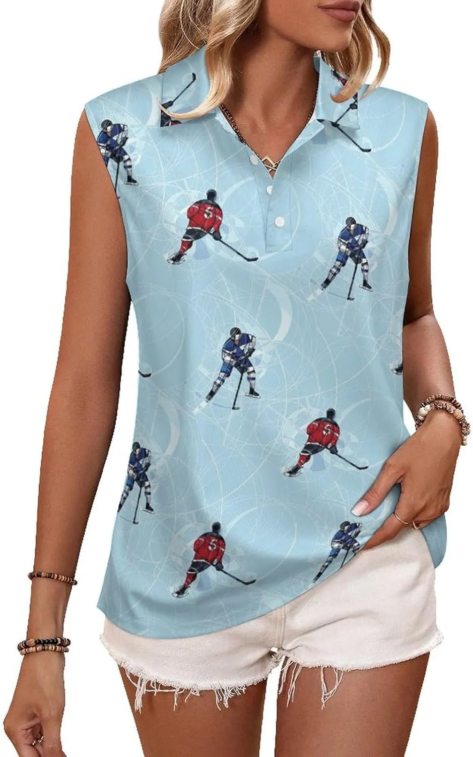 Ice Hockey Players Women's Sleeveless Golf Polo Shirts Athletic Tank Tops