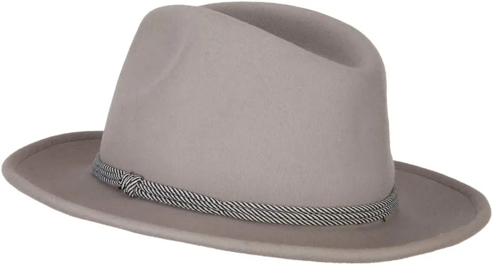 Jeanne Simmons Unisex Wool Felt Satin Rope Band Trim Pinched Crown Fedora Hat