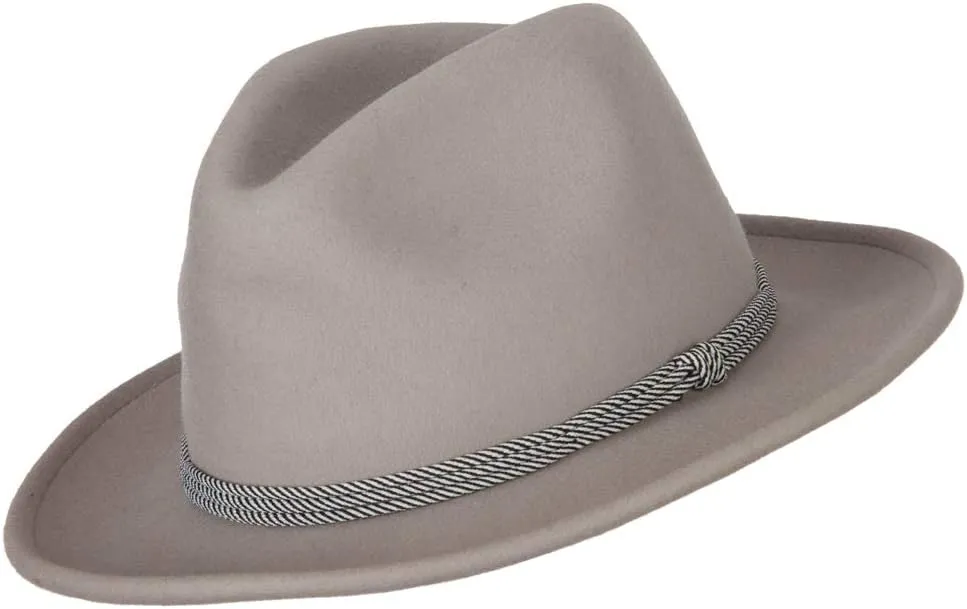 Jeanne Simmons Unisex Wool Felt Satin Rope Band Trim Pinched Crown Fedora Hat