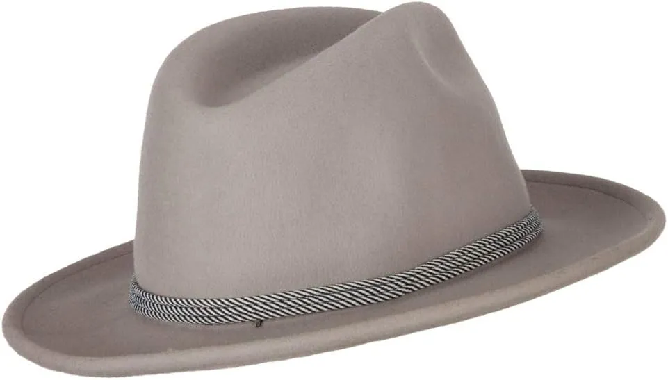 Jeanne Simmons Unisex Wool Felt Satin Rope Band Trim Pinched Crown Fedora Hat