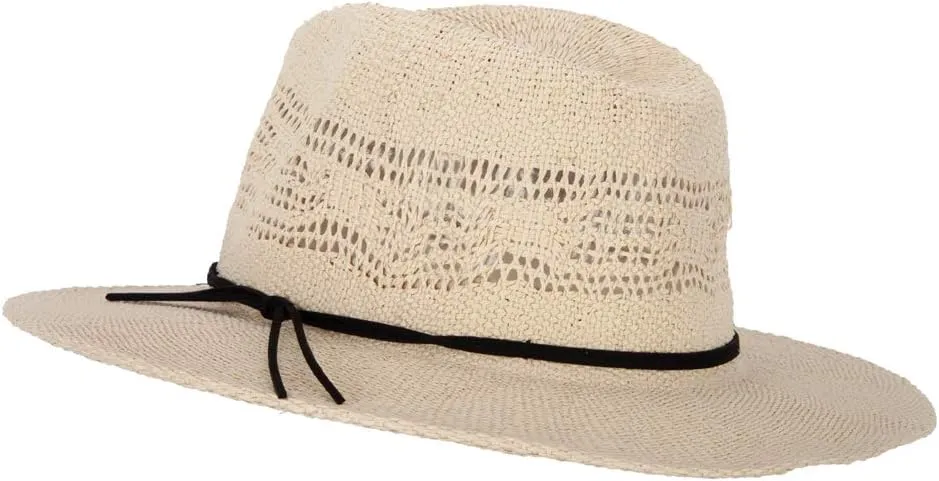 Jeanne Simmons Women's Paper Open Weave Designed Crown Large Brim Fedora Hat