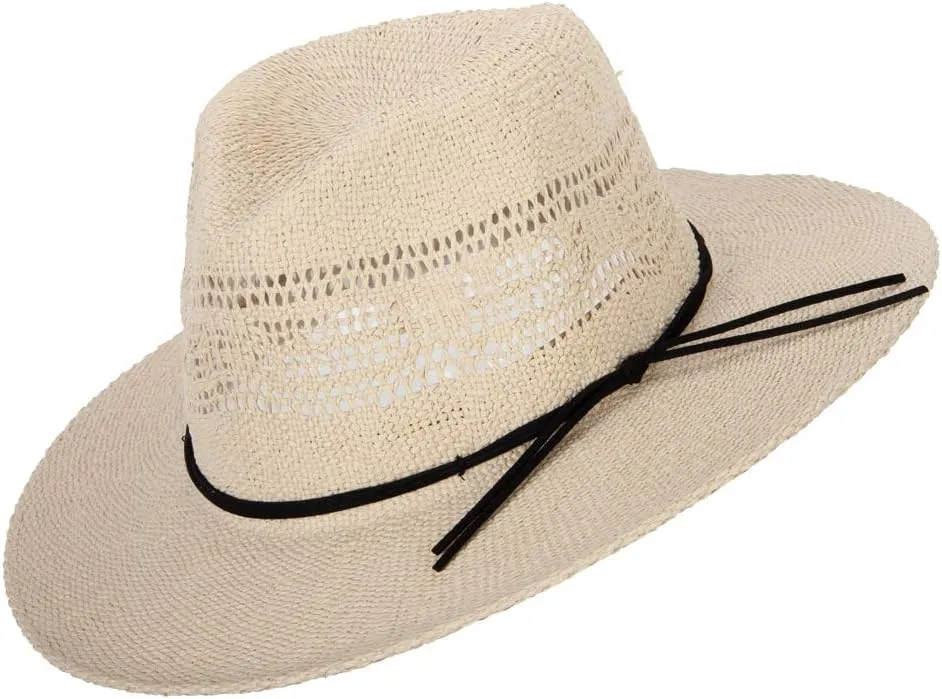 Jeanne Simmons Women's Paper Open Weave Designed Crown Large Brim Fedora Hat