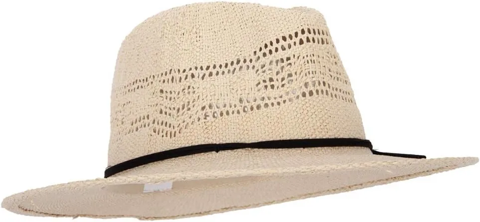 Jeanne Simmons Women's Paper Open Weave Designed Crown Large Brim Fedora Hat