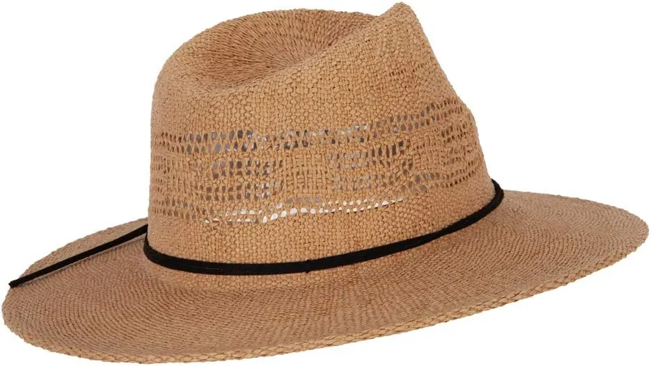 Jeanne Simmons Women's Paper Open Weave Designed Crown Large Brim Fedora Hat