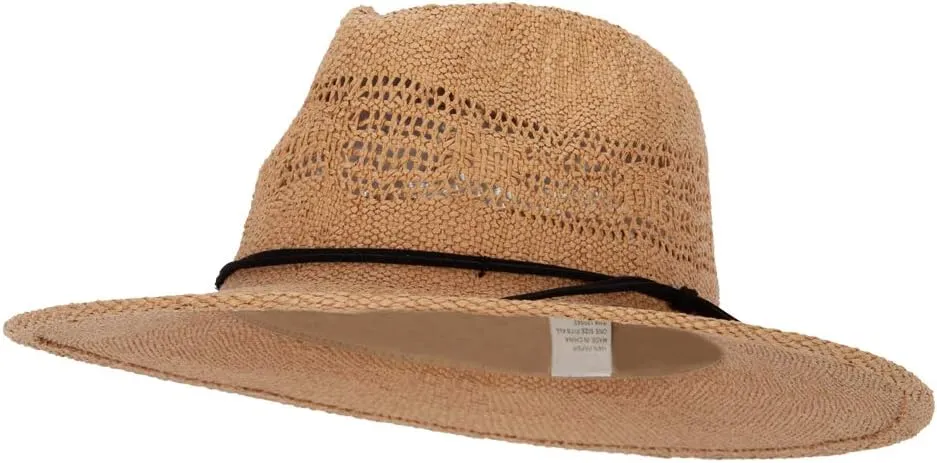 Jeanne Simmons Women's Paper Open Weave Designed Crown Large Brim Fedora Hat