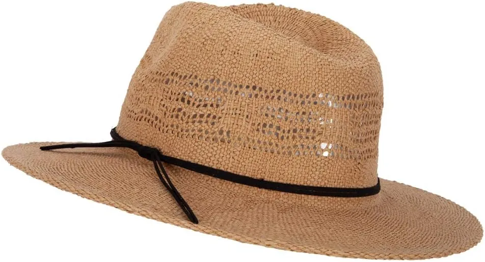Jeanne Simmons Women's Paper Open Weave Designed Crown Large Brim Fedora Hat
