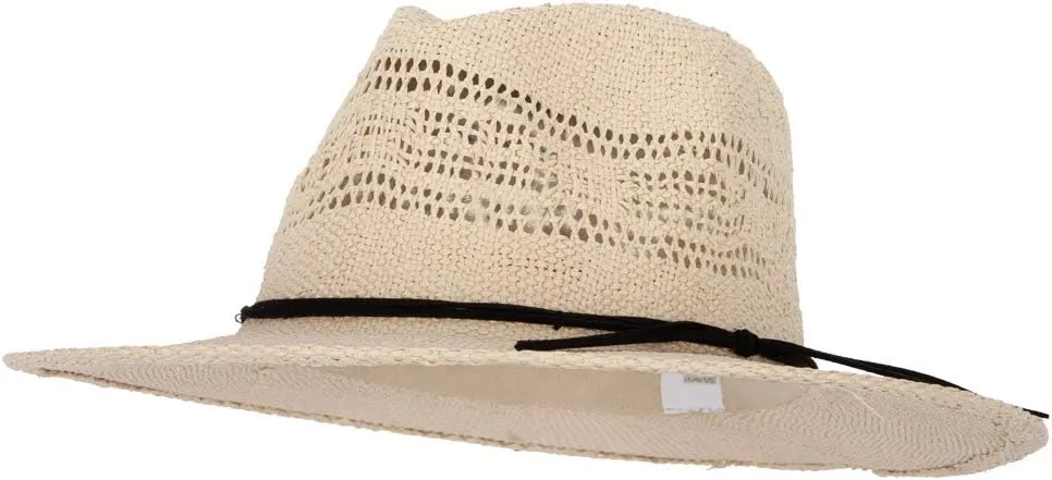 Jeanne Simmons Women's Paper Open Weave Designed Crown Large Brim Fedora Hat