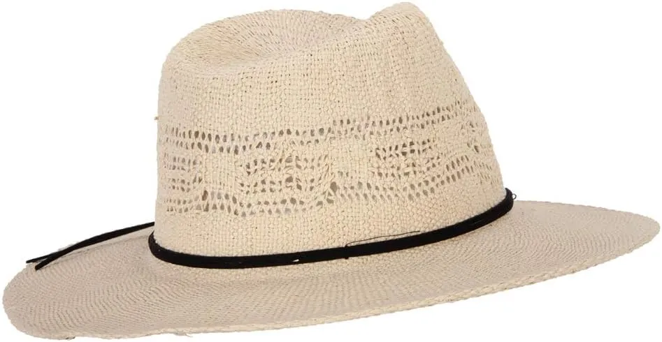 Jeanne Simmons Women's Paper Open Weave Designed Crown Large Brim Fedora Hat