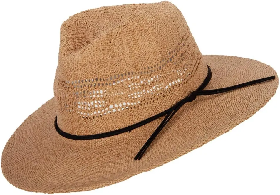 Jeanne Simmons Women's Paper Open Weave Designed Crown Large Brim Fedora Hat
