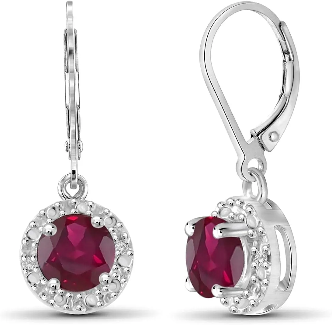 JEWELEXCESS 1.30 CTW Ruby Drop Earrings  Sterling Silver (.925)| Hypoallergenic Drops for Women - Round Cut Set with Lever Backs