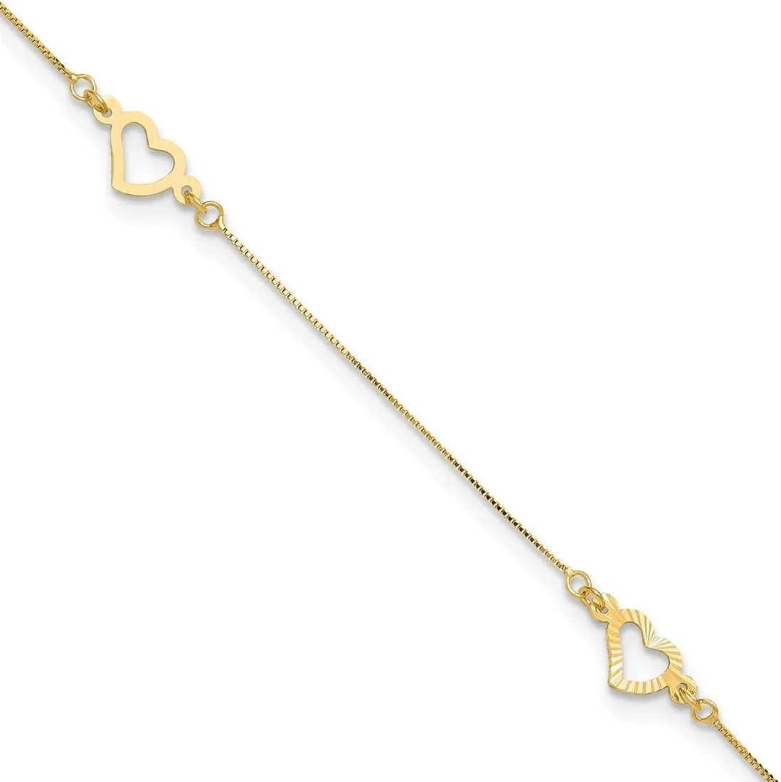 JewelryWeb 14k Gold Fancy Love Heart Plus 1in Ext. Anklet 1mm Wide-Anklet for Women