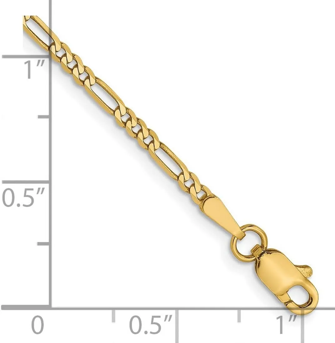 JewelryWeb 14k Solid Yellow Gold Lobster Claw Closure 1.80mm Flat Figaro Chain Ankle Bracelet Anklet for Women and Men