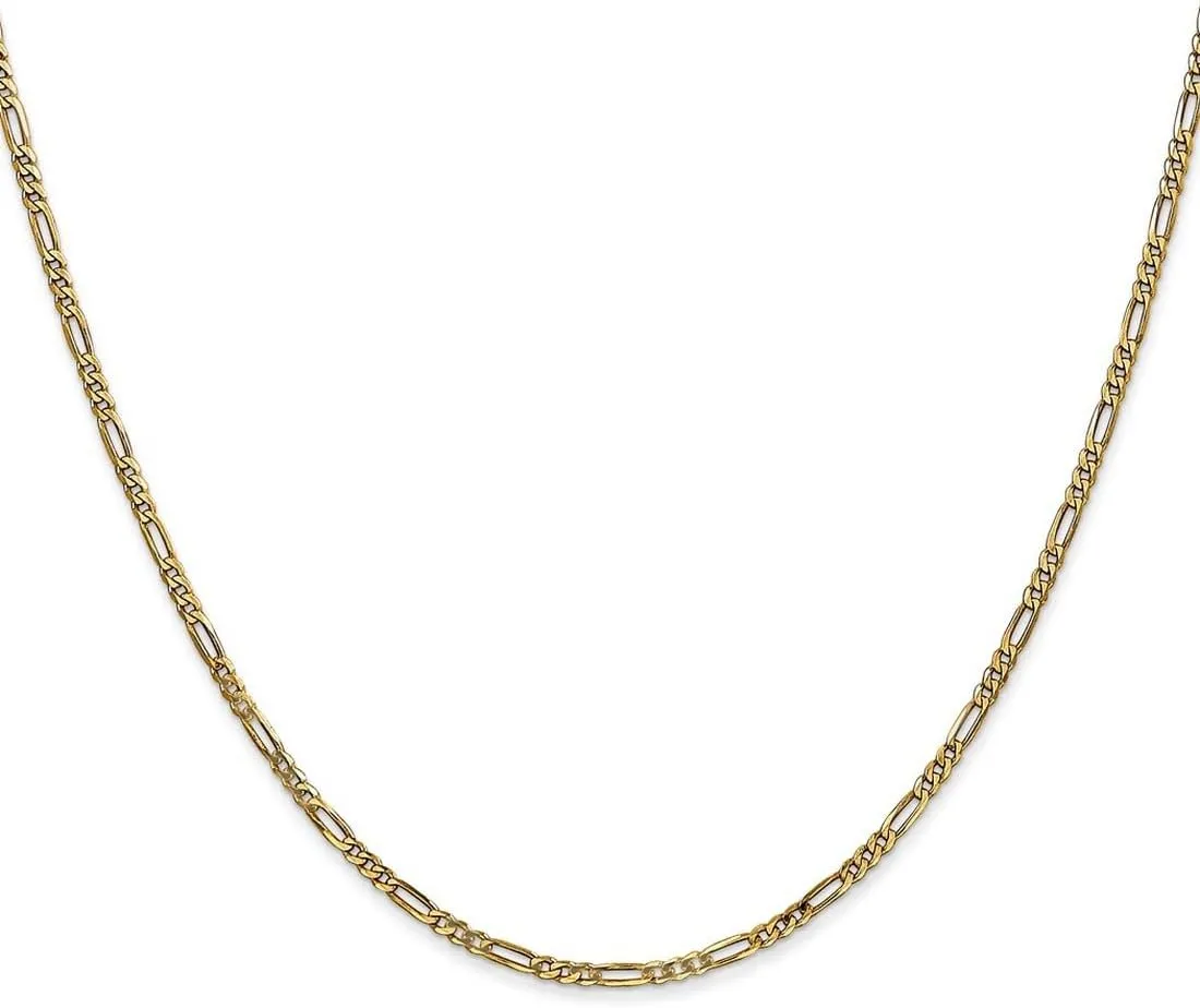 JewelryWeb 14k Solid Yellow Gold Lobster Claw Closure 1.80mm Flat Figaro Chain Ankle Bracelet Anklet for Women and Men