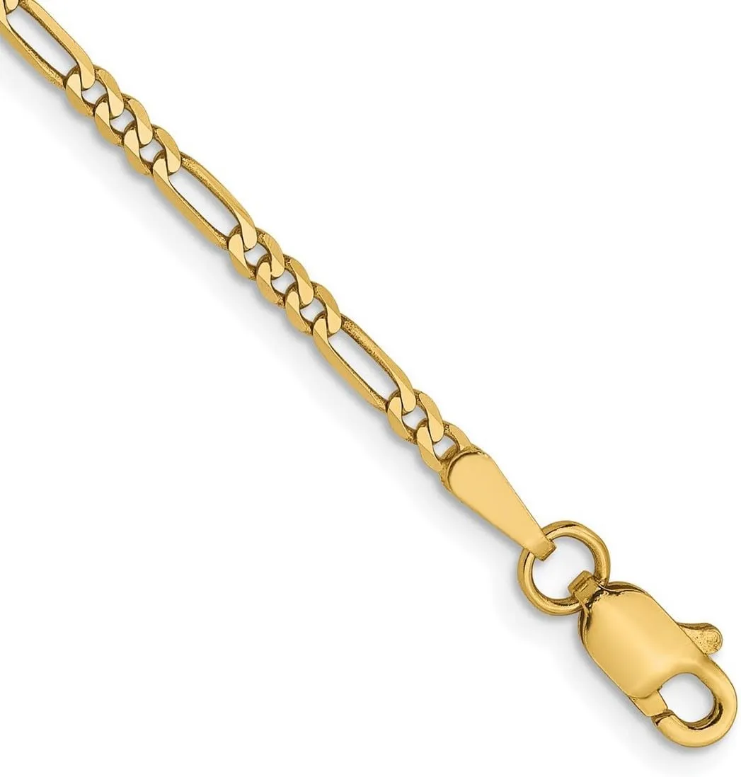 JewelryWeb 14k Solid Yellow Gold Lobster Claw Closure 1.80mm Flat Figaro Chain Ankle Bracelet Anklet for Women and Men