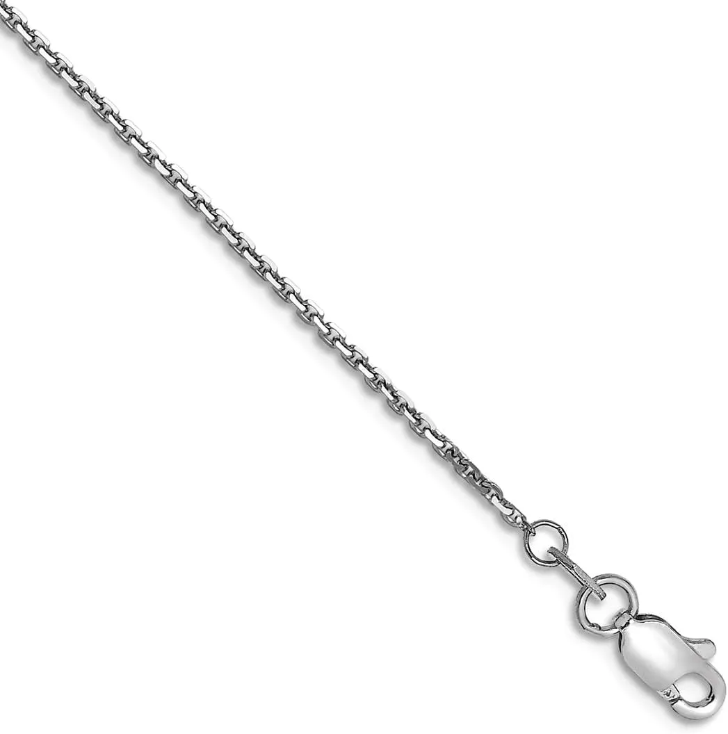 JewelryWeb 14k White Gold 1.2mm Sparkle Cut Cable Chain Ankle Bracelet Anklet for Women and Men