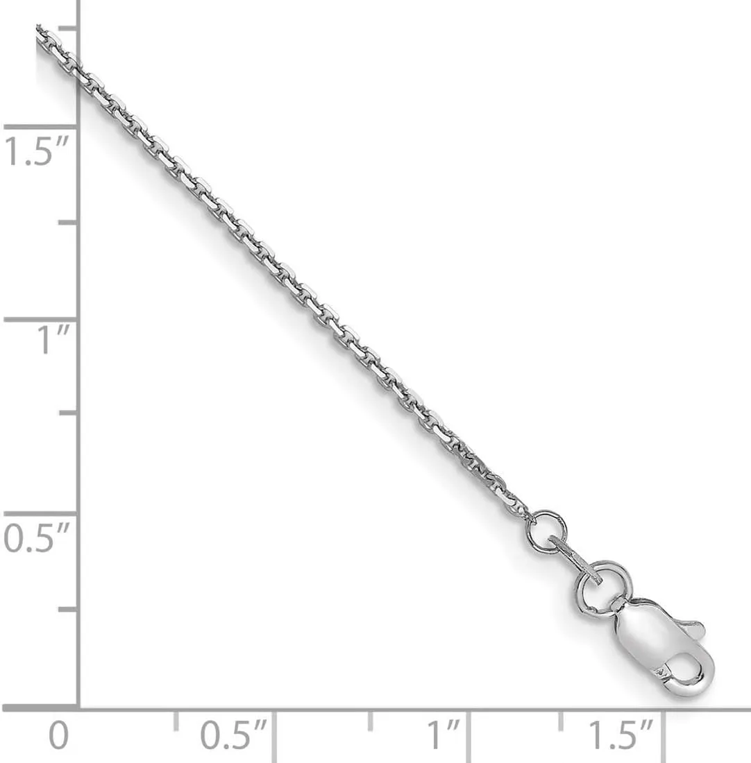 JewelryWeb 14k White Gold 1.2mm Sparkle Cut Cable Chain Ankle Bracelet Anklet for Women and Men