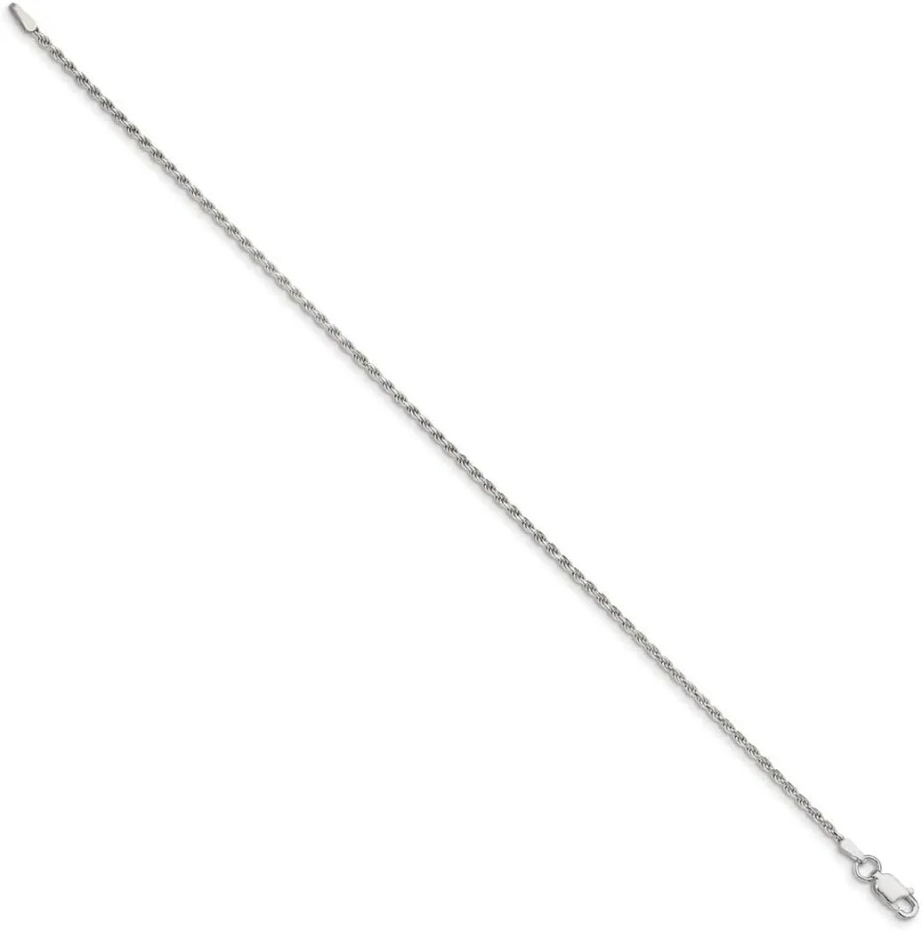 JewelryWeb 925 Sterling Silver 1.7mm Sparkle Cut Rope Chain Bracelet Anklet-Anklet for Women and Men