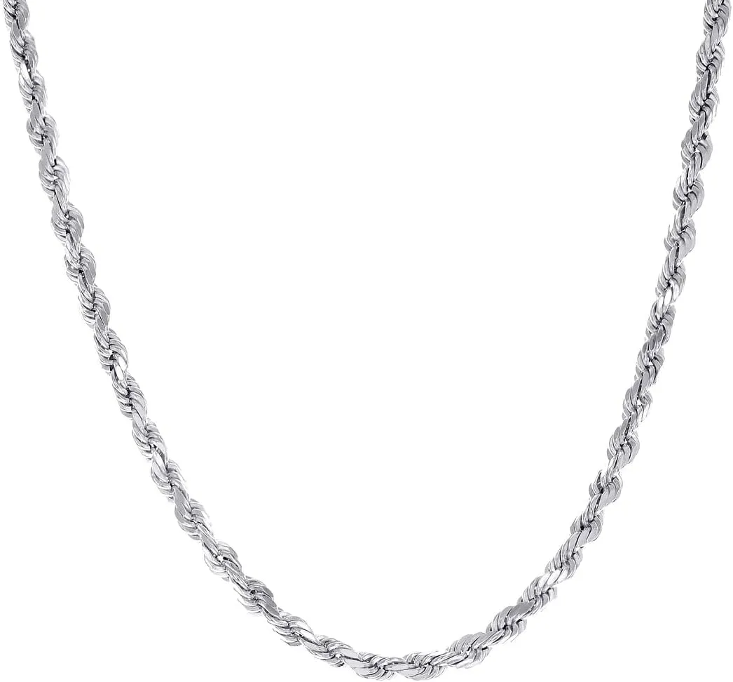 JewelryWeb 925 Sterling Silver Hollow Rope Chain Rhodium 3mm Anklet-Anklet for Women and Men