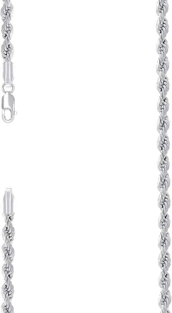 JewelryWeb 925 Sterling Silver Hollow Rope Chain Rhodium 3mm Anklet-Anklet for Women and Men