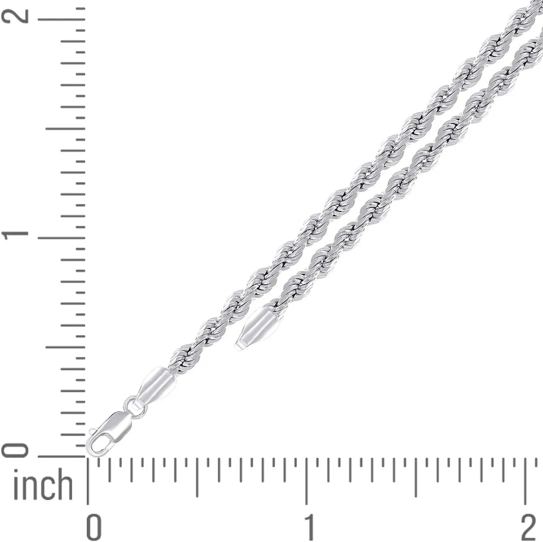 JewelryWeb 925 Sterling Silver Hollow Rope Chain Rhodium 3mm Anklet-Anklet for Women and Men