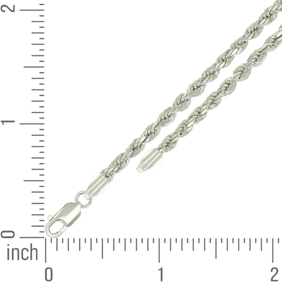 JewelryWeb 925 Sterling Silver Hollow Rope Chain-Silver 3.5mm Anklet-Anklet for Women and Men