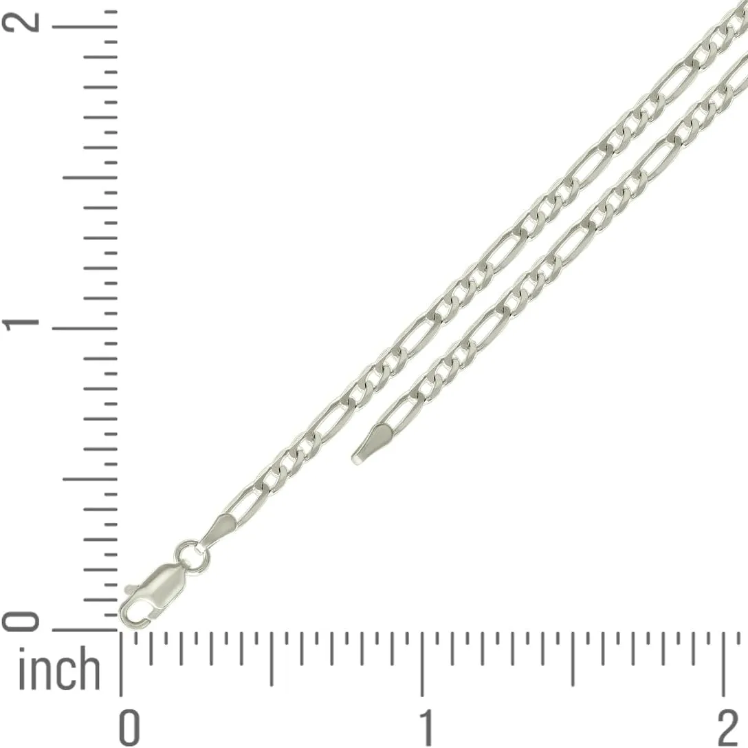 JewelryWeb 925 Sterling Silver Solid Classic Figaro-Silver Plated 3.0mm Anklet-Anklet for Women