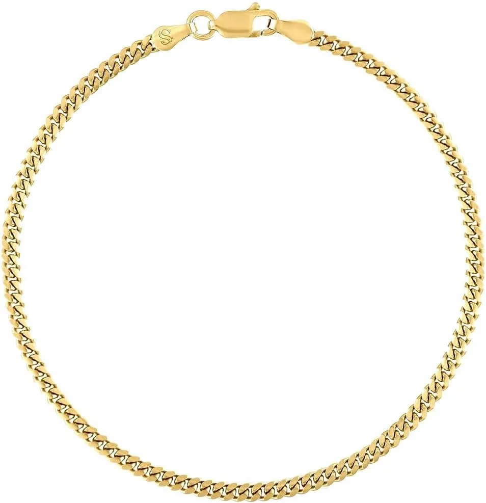 JewelryWeb 925 Sterling Silver Solid Comfort Curb Chain Yellow 2.6mm Anklet-Anklet for Women and Men