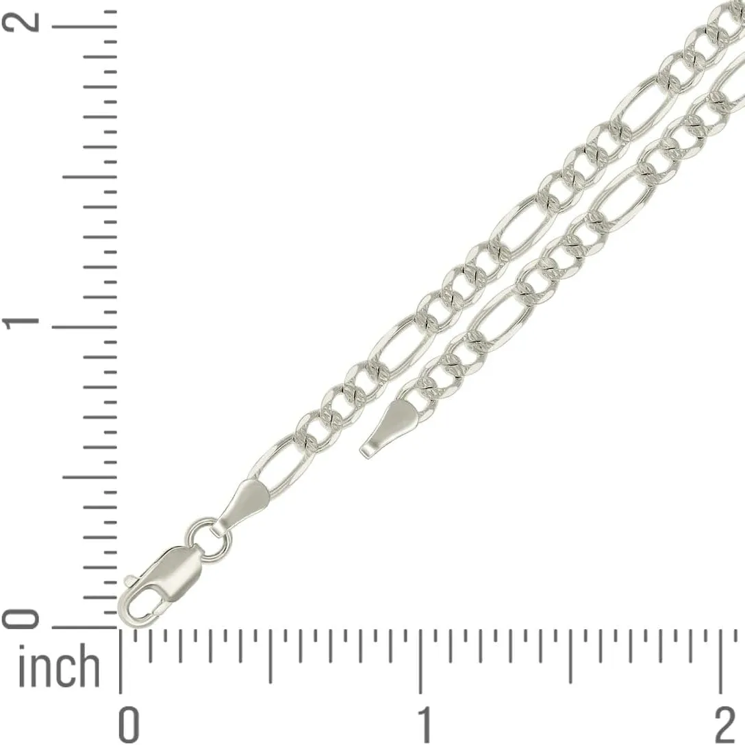 JewelryWeb 925 Sterling Silver Solid Pave Classic Figaro-Silver Plated 4.0mm Anklet-Anklet for Women