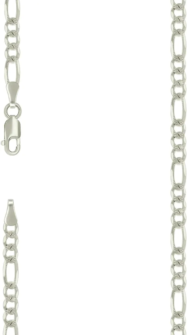JewelryWeb 925 Sterling Silver Solid Pave Classic Figaro-Silver Plated 4.0mm Anklet-Anklet for Women