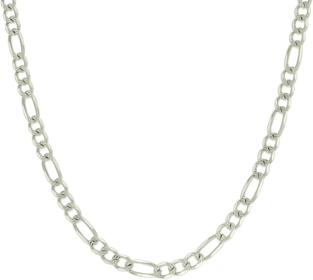 JewelryWeb 925 Sterling Silver Solid Pave Classic Figaro-Silver Plated 4.0mm Anklet-Anklet for Women