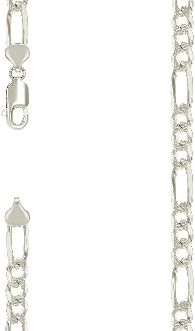 JewelryWeb 925 Sterling Silver Solid Pave Classic Figaro-Silver Plated 8.0mm Anklet-Anklet for Women