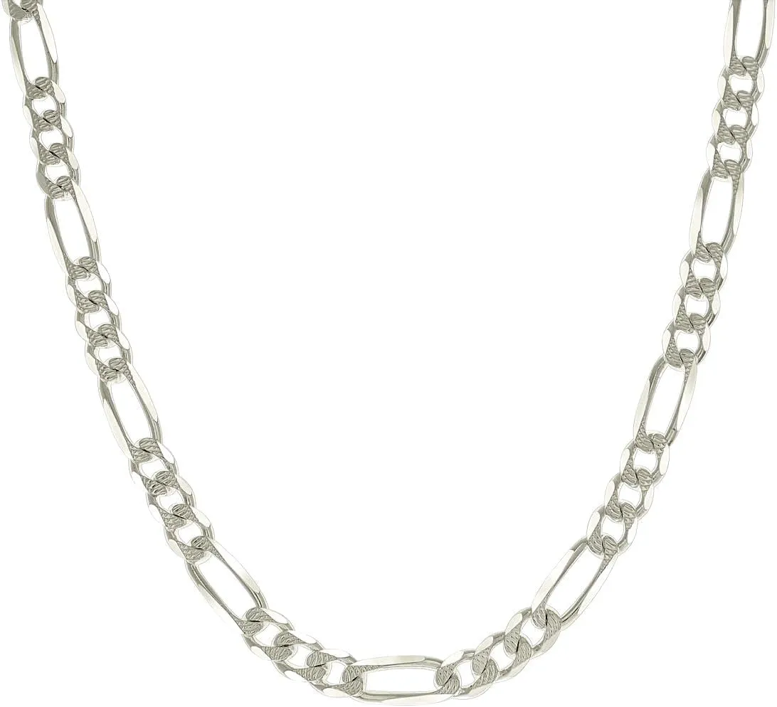 JewelryWeb 925 Sterling Silver Solid Pave Classic Figaro-Silver Plated 8.0mm Anklet-Anklet for Women