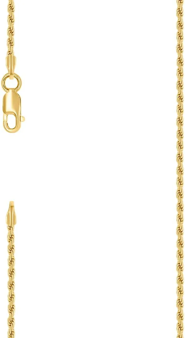 JewelryWeb 925 Sterling Silver Solid Rope Chain Yellow 1.5mm Anklet-Anklet for Women and Men