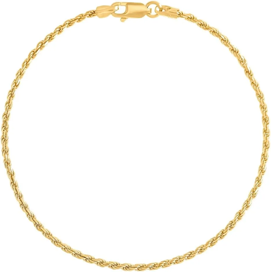 JewelryWeb 925 Sterling Silver Solid Rope Chain Yellow 1.5mm Anklet-Anklet for Women and Men