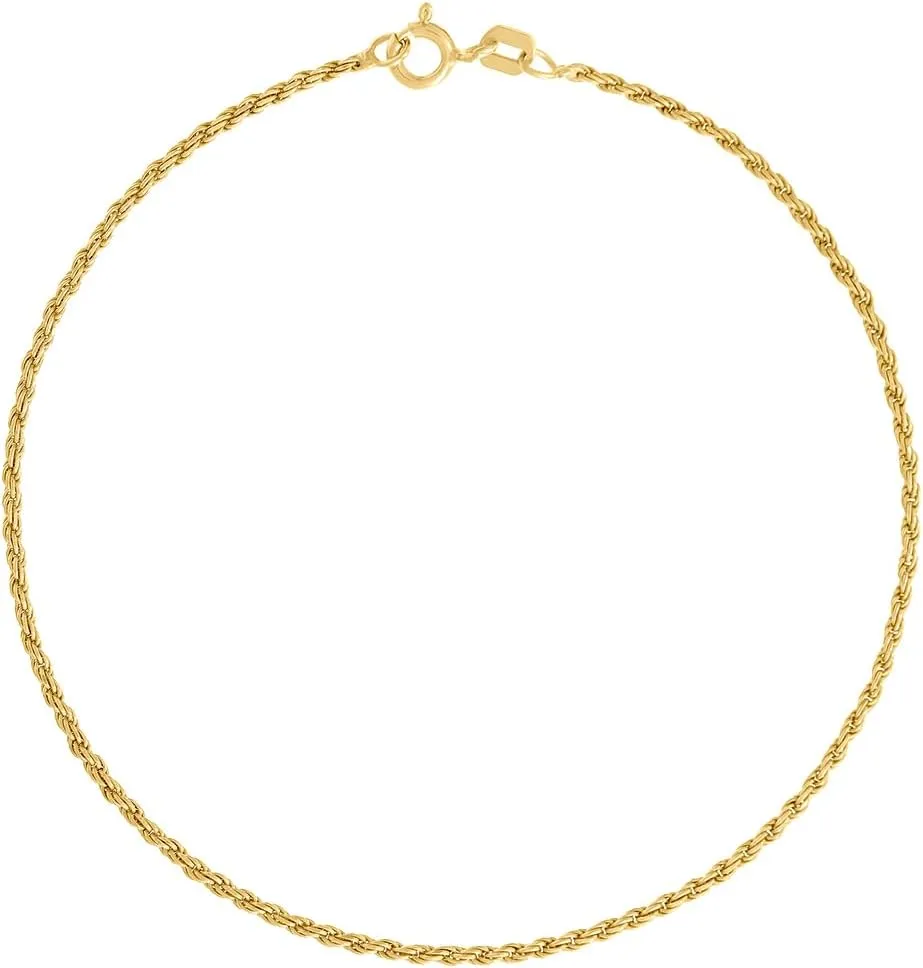 JewelryWeb 925 Sterling Silver Solid Rope Chain Yellow 1mm Anklet-Anklet for Women and Men
