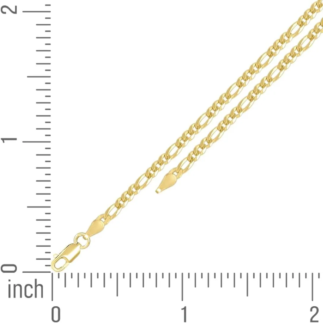 JewelryWeb 925 Sterling Silver Super Flat Figaro Chain Gold Plated 2.9mm Anklet-Anklet for Women and Men