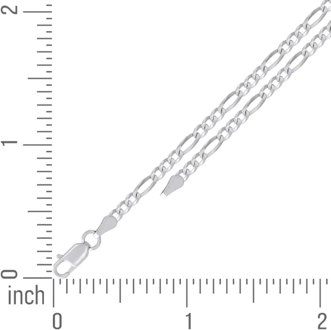 JewelryWeb 925 Sterling Silver Super Flat Figaro Chain Rhodium Plated 2.9mm Anklet-Anklet for Women and Men