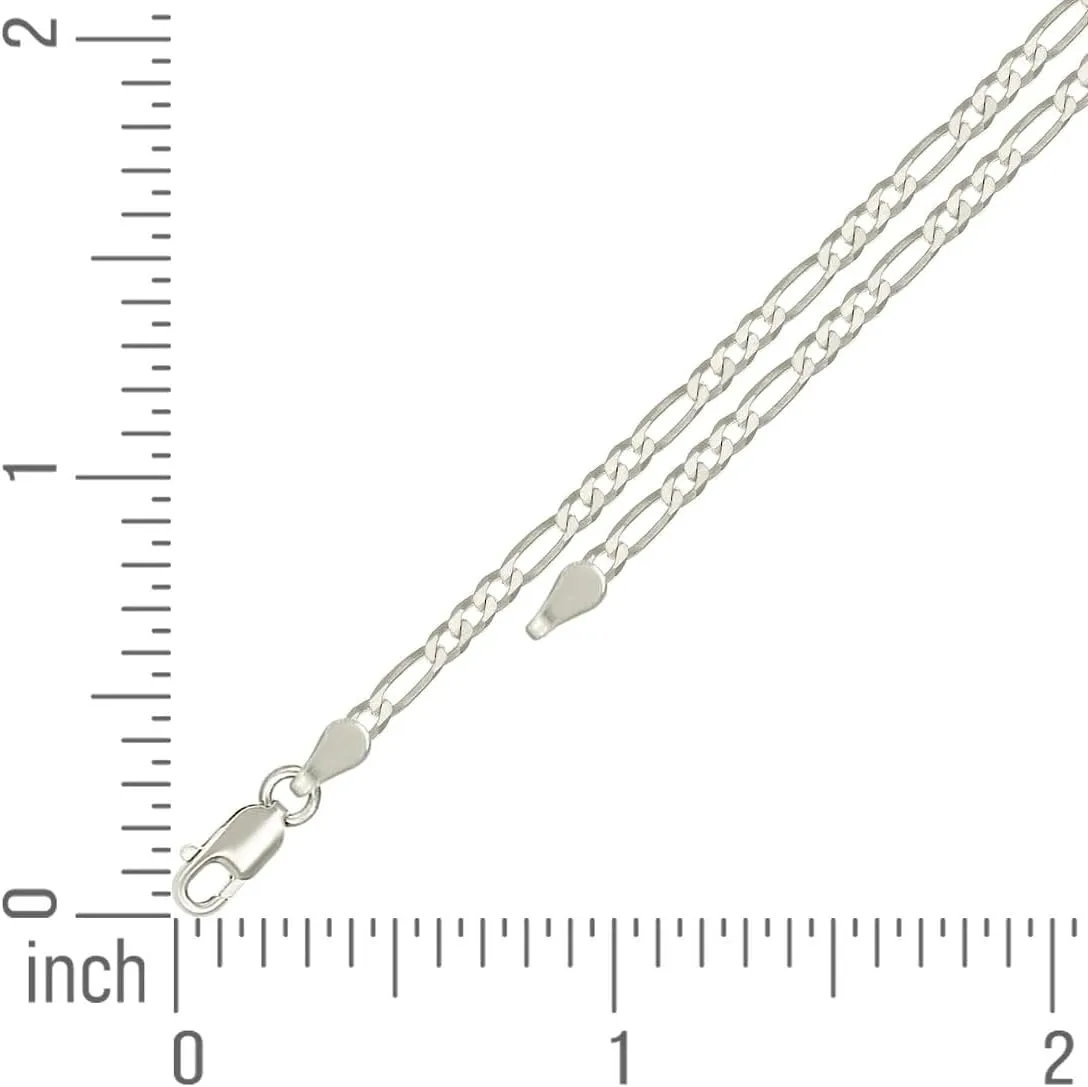 JewelryWeb 925 Sterling Silver Super Flat Figaro Chain-Silver Plated 2.9mm Anklet-Anklet for Women and Men