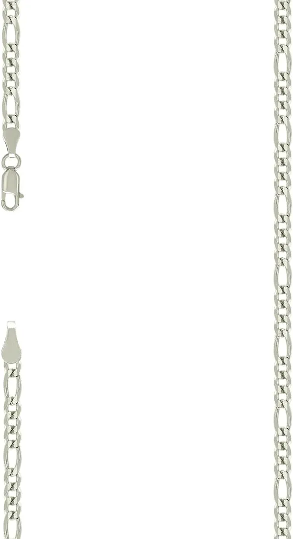 JewelryWeb 925 Sterling Silver Super Flat Figaro Chain-Silver Plated 3.9mm Anklet-Anklet for Women and Men