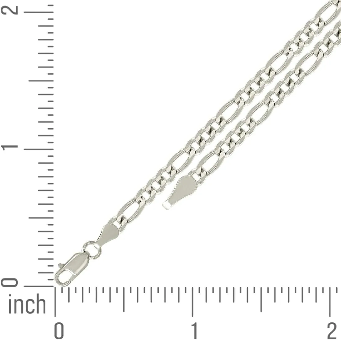 JewelryWeb 925 Sterling Silver Super Flat Figaro Chain-Silver Plated 3.9mm Anklet-Anklet for Women and Men