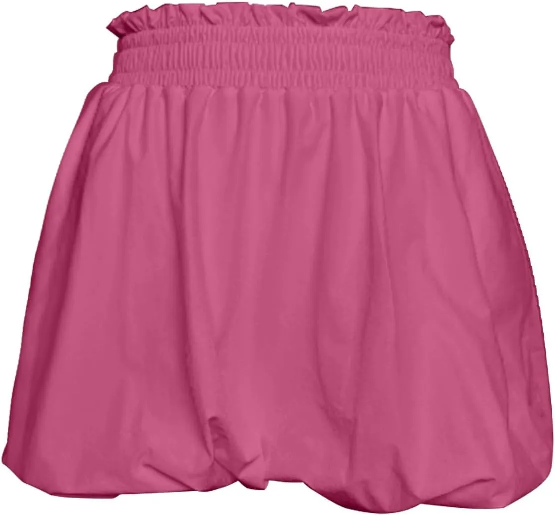 JOFOW Casual Puff Bubble Mini Skirts Going Out Skirts for Women Mini Skirt with Shorts Ruffle Shorts
