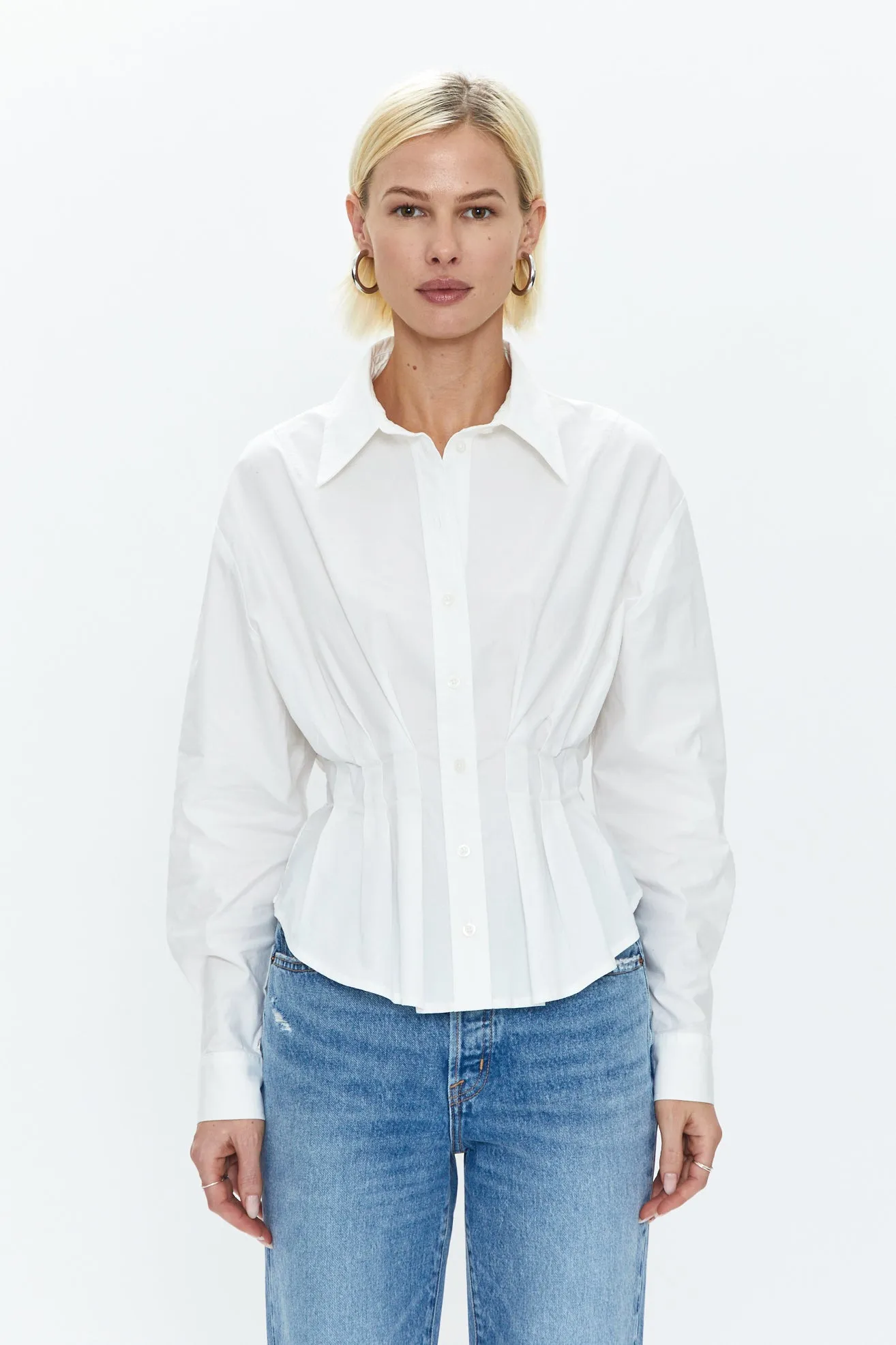 Julie Pleated Button Down Shirt - Le Blanc